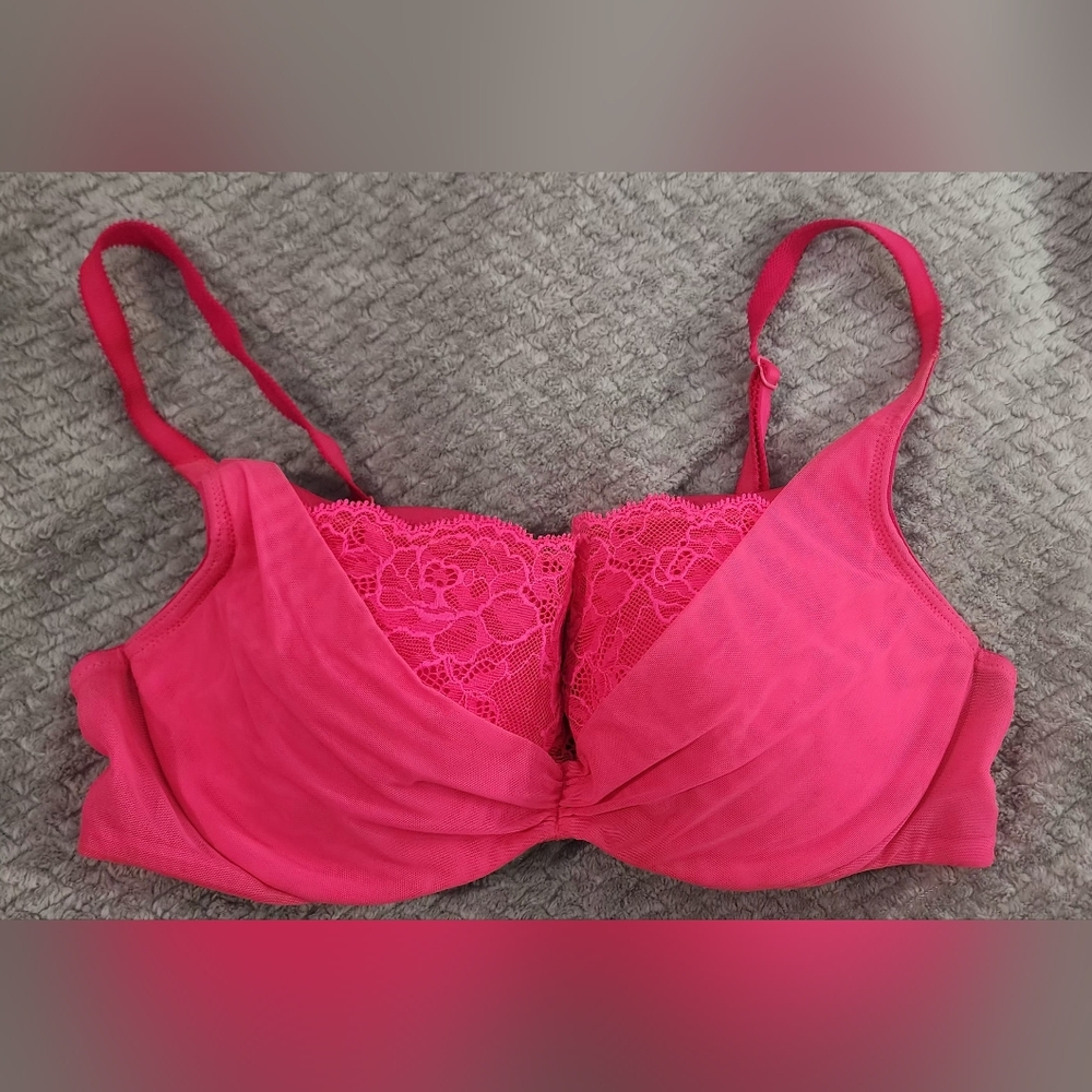 Victoria's Secret Hot Pink Lace Push Up Bra Size 34 C